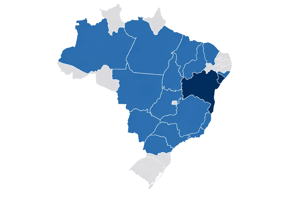 Mapa do Brasil com a atuação da DMS destacada em estados brasileiros